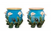 TWO MAJOLICA "SWALLOW & CALLA