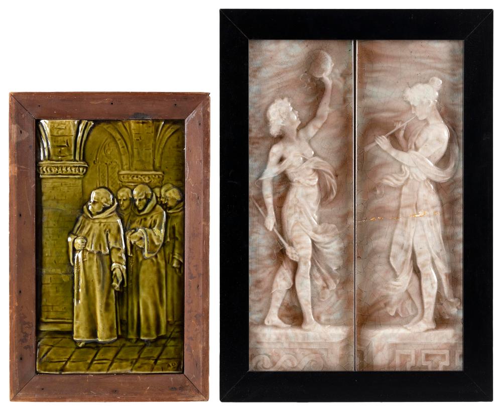 TWO MAJOLICA TILES LATE