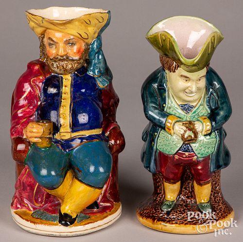 TWO MAJOLICA TOBY JUGSTwo