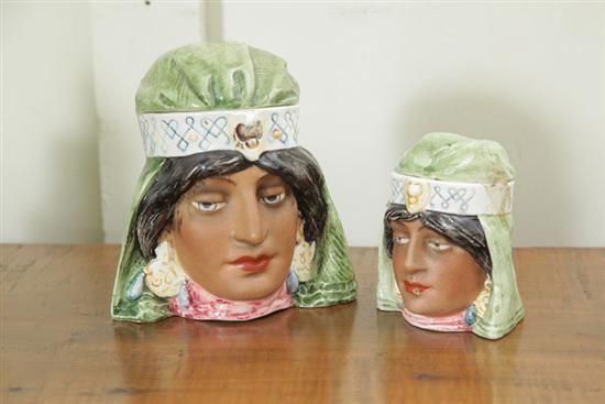 TWO MAJOLICA-TYPE FIGURAL TOBACCO