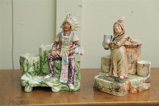 TWO MAJOLICA-TYPE MATCH STRIKERS.