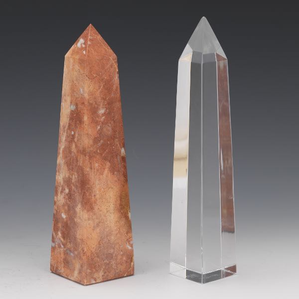 TWO MARBLE AND CRYSTAL GLASS