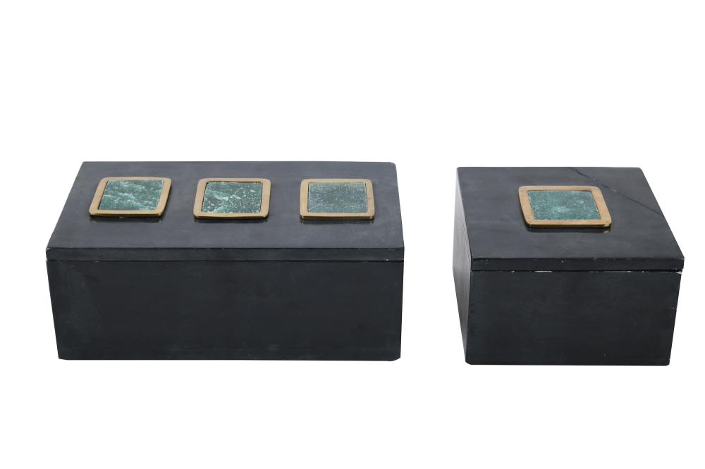 TWO MARBLE BOXESeach with brass