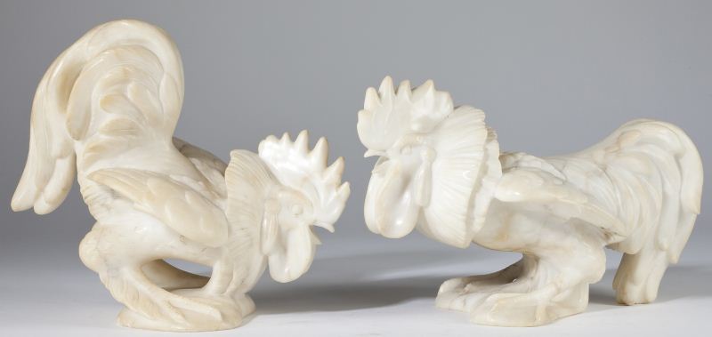 Two Marble Fighting Cocks20th