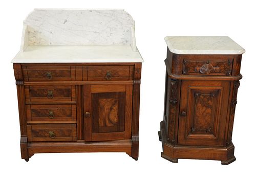 TWO MARBLE TOP COMMODES; ONE