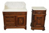TWO MARBLE TOP COMMODES; ONE V