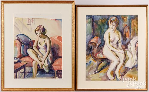 TWO MARIAN HARRIS WATERCOLOR FEMALE