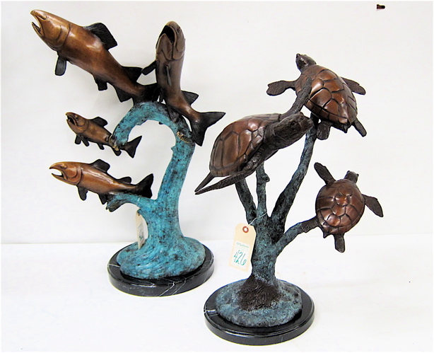 TWO MARINE BRONZE SCULPTURES: