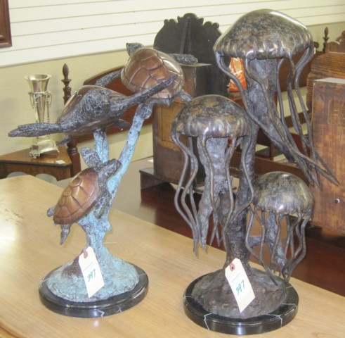 TWO MARINE WILDLIFE BRONZE
