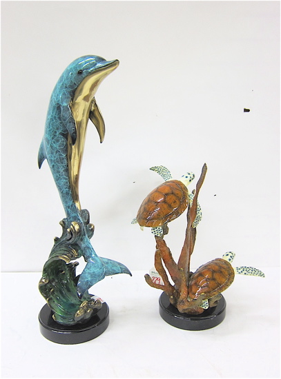 TWO MARINE WILDLIFE BRONZE