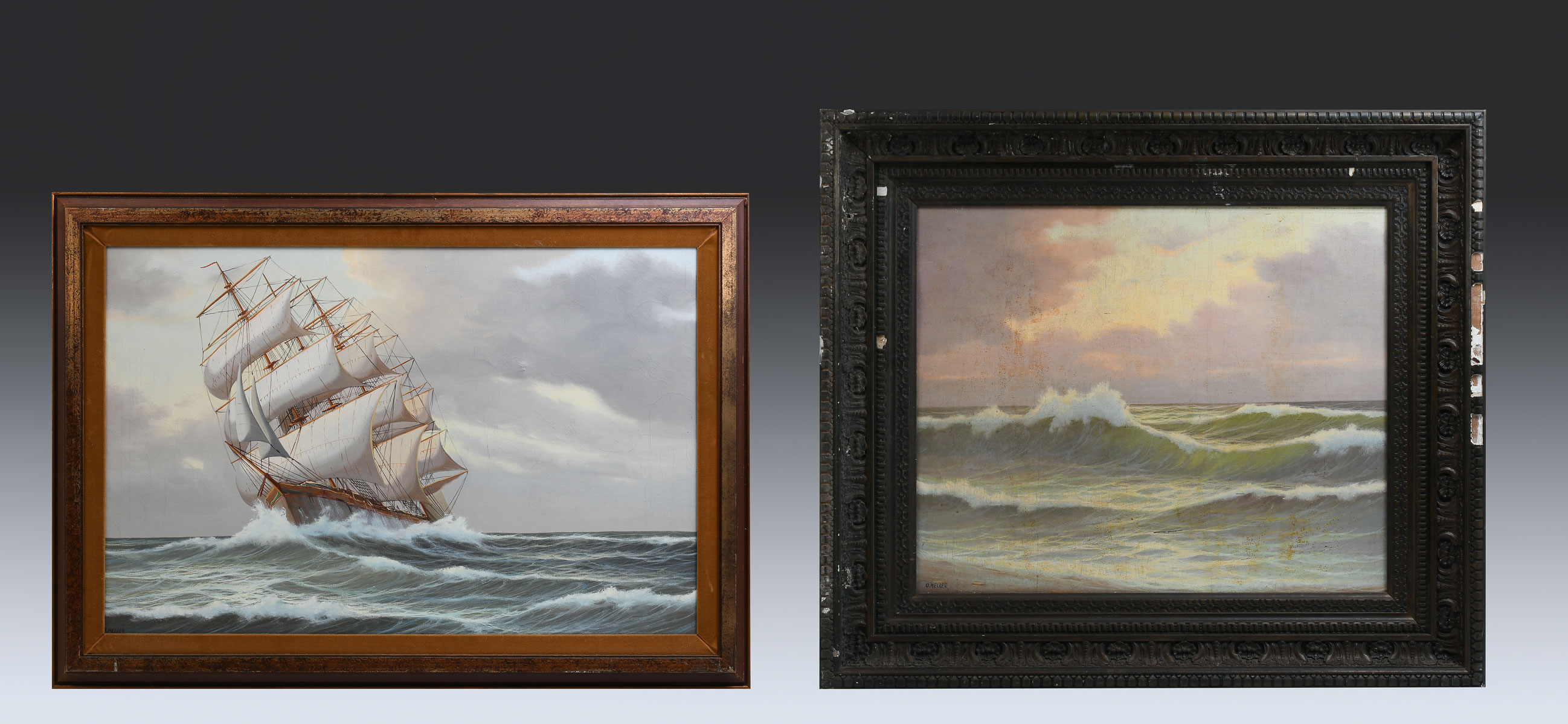 TWO MARITIME OIL PAINTINGS BY O.