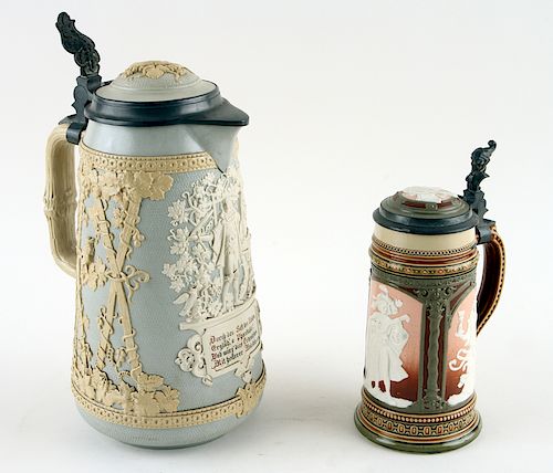 TWO MARKED LIDDED BEER STEINS