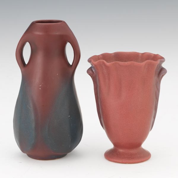 TWO MAROON VAN BRIGGLE POTTERY