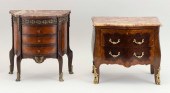 TWO MARQUETRY AND MARBLE-TOP M