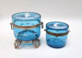 TWO MARY GREGORY GLASS DRESSER