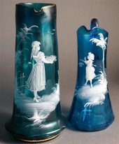TWO MARY GREGORY-TYPE BLUE GLA