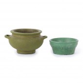 TWO MATTE GREEN GLAZED ARTS &