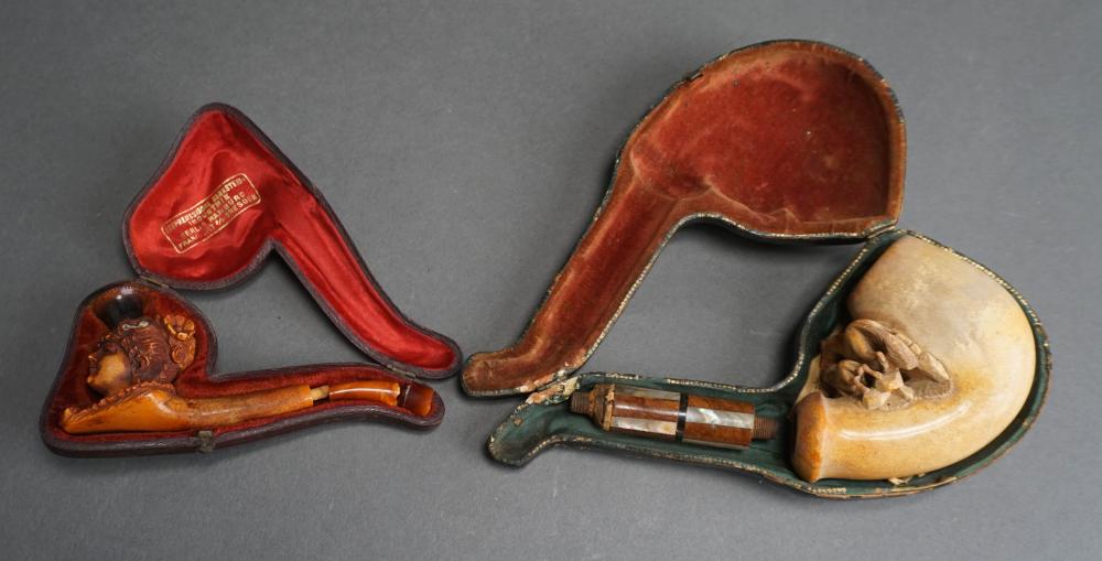 TWO MEERSCHAUM CARVED PIPES IN