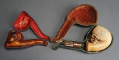 TWO MEERSCHAUM CARVED PIPES IN