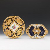 TWO MEISSEN BLUE AND GILT PORC