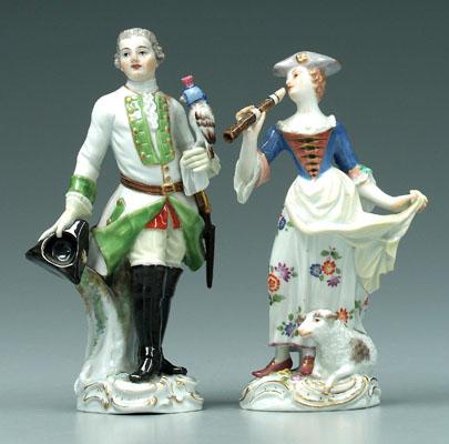 Two Meissen figurines: woman with