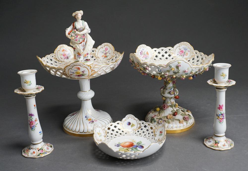 TWO MEISSEN GILT AND FLORAL