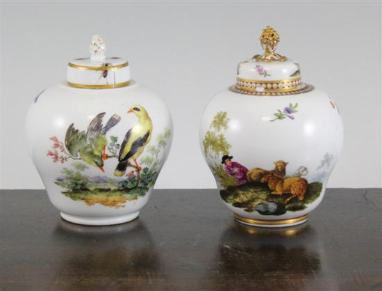 Two Meissen ogee shaped tea caddies