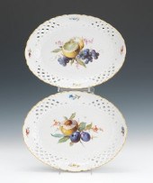 Two Meissen Pierced Oval Fruit