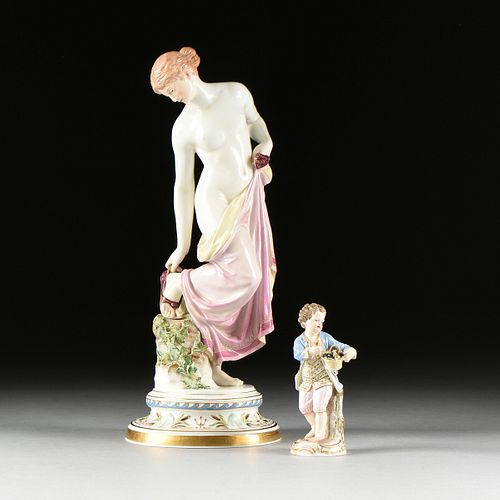 TWO MEISSEN POLYCHROME PAINTED