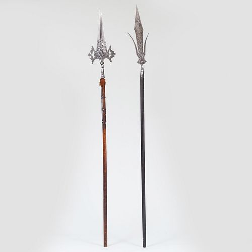 TWO METAL AND WOOD POLEARM