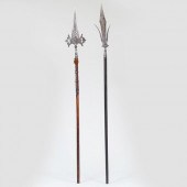 TWO METAL AND WOOD POLEARM HAL