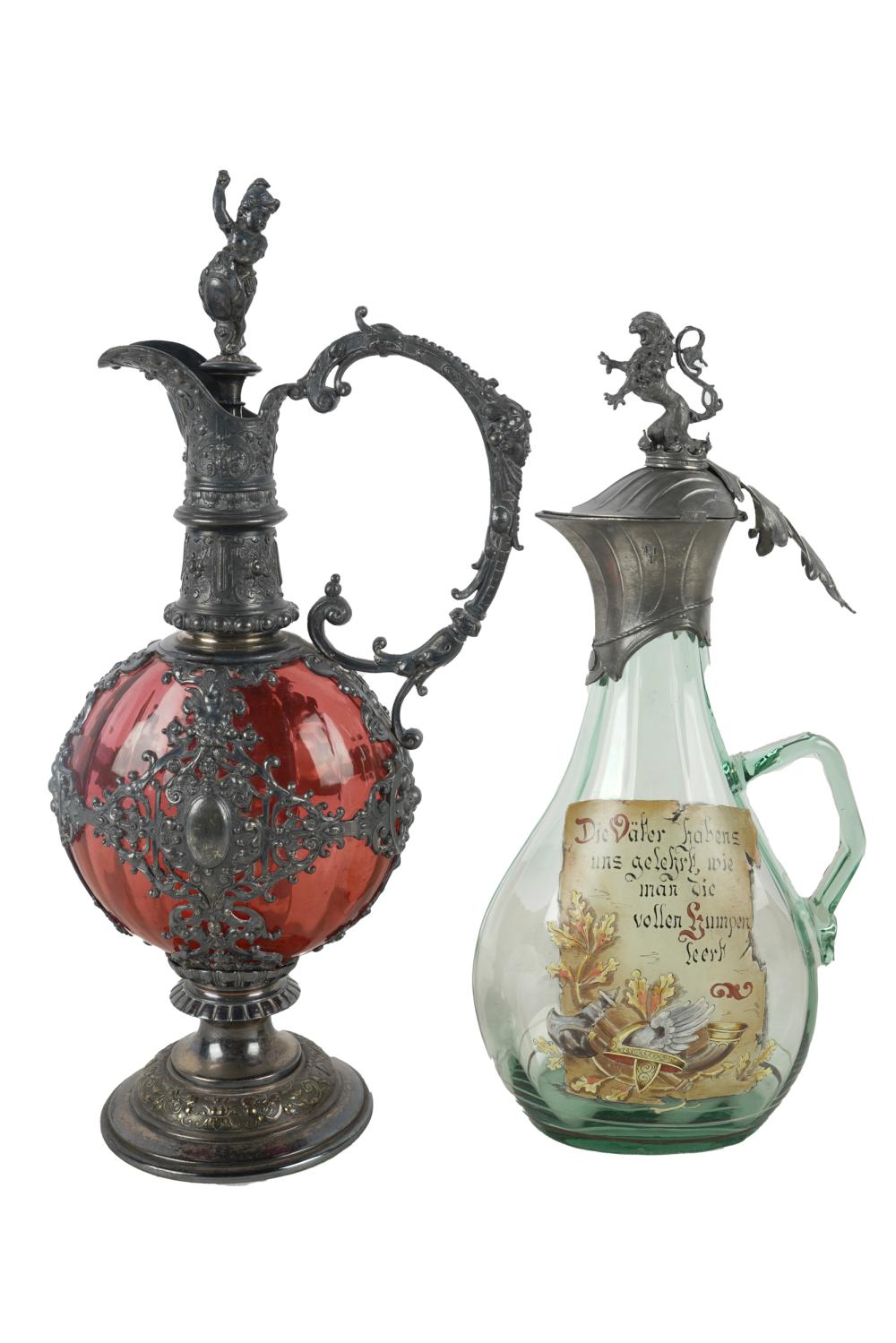 TWO METAL-MOUNTED COLORED GLASS
