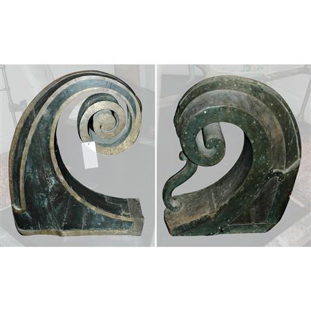 Two Metal Mounted Wood
