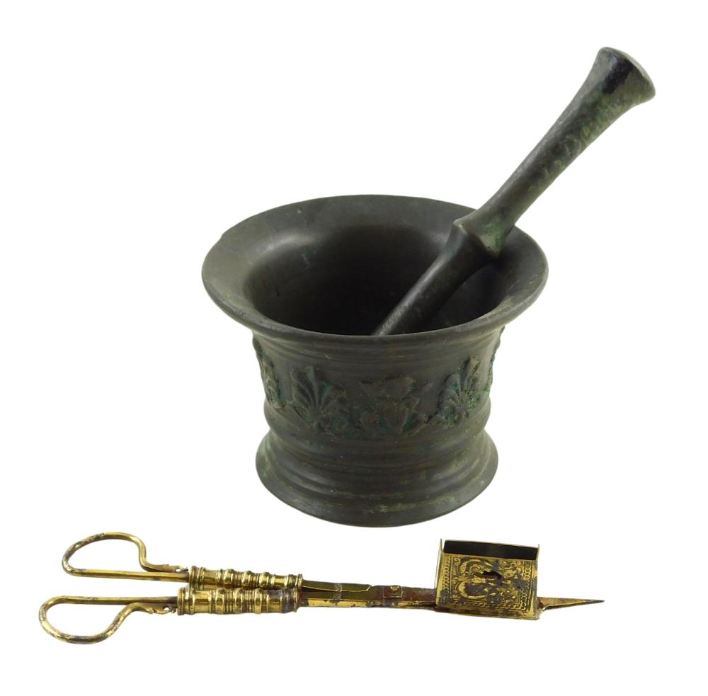 TWO METAL PIECES: AN EARLY BRASS