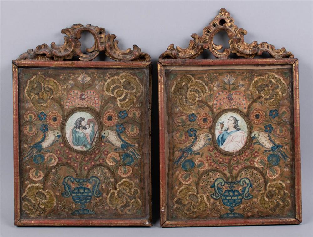 TWO METALLIC-THREAD, PAINTED