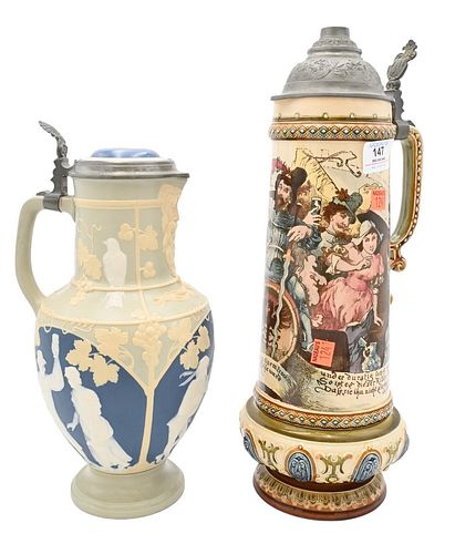 TWO METTLACH STEINS, CAMEO MUSICIAN