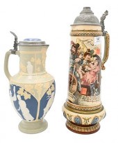 TWO METTLACH STEINS, CAMEO MUS