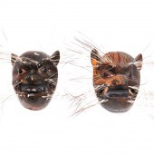 TWO MEXICAN CARVED JAGUAR MASK