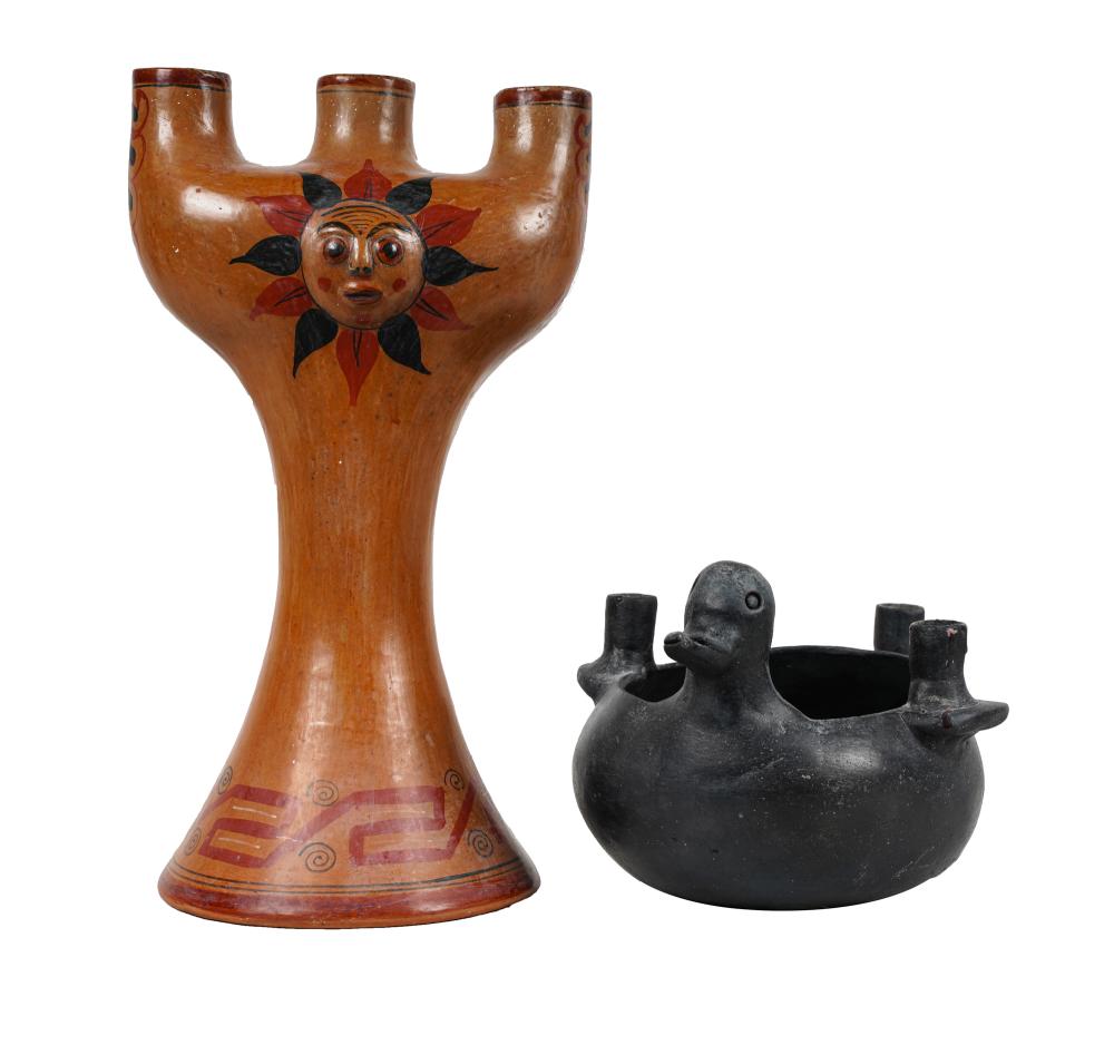 TWO MEXICAN CERAMIC CANDELABRAthe