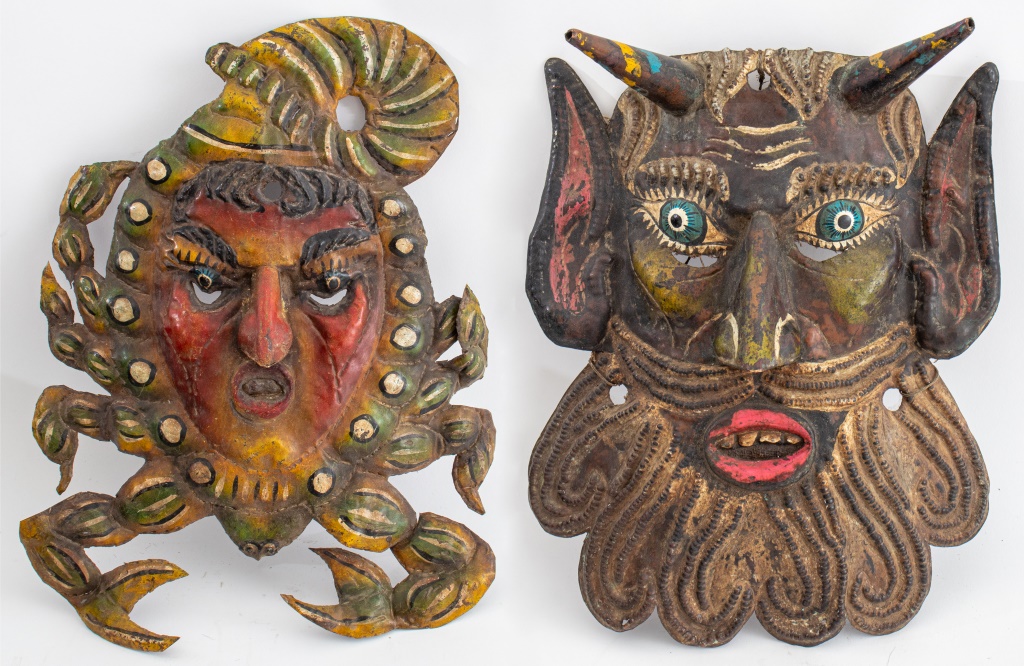 TWO MEXICAN POLYCHROMED TIN