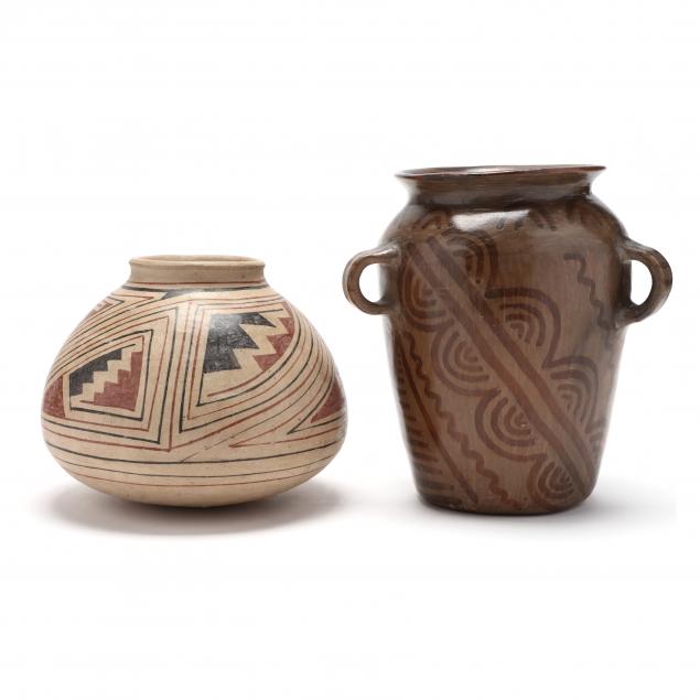 TWO MEXICAN POTS An olla signed