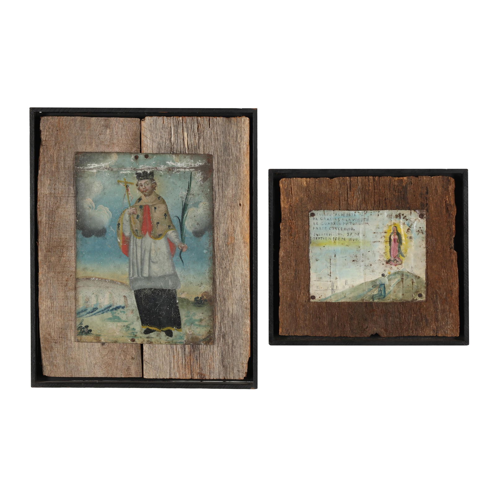 TWO MEXICAN RETABLO PAINTINGS,