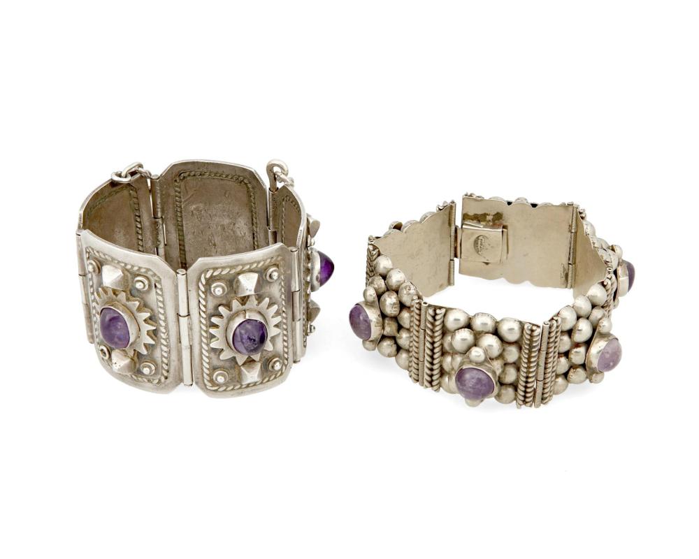 TWO MEXICAN SILVER AND AMETHYST