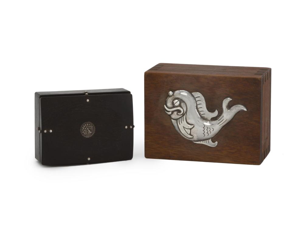 TWO MEXICAN SILVER AND HARDWOOD