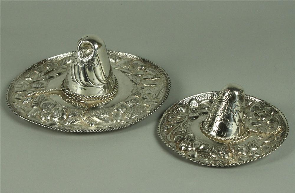 TWO MEXICAN SILVER ASHTRAYS