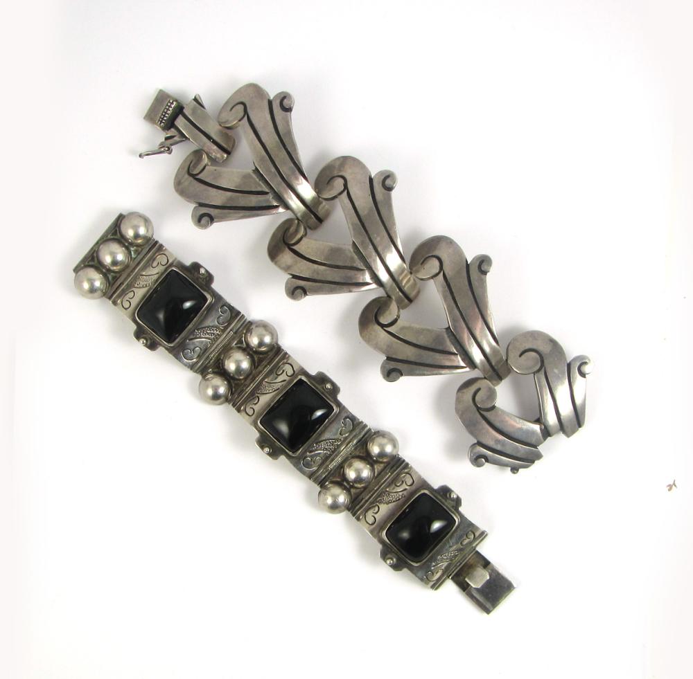 TWO MEXICAN SILVER BRACELETS,