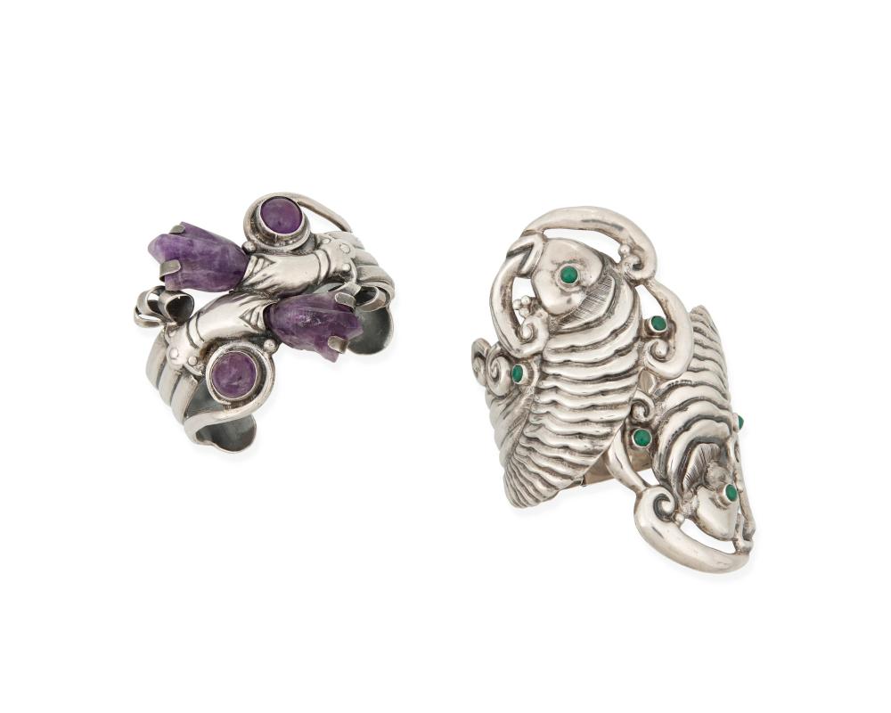 TWO MEXICAN SILVER CUFF
