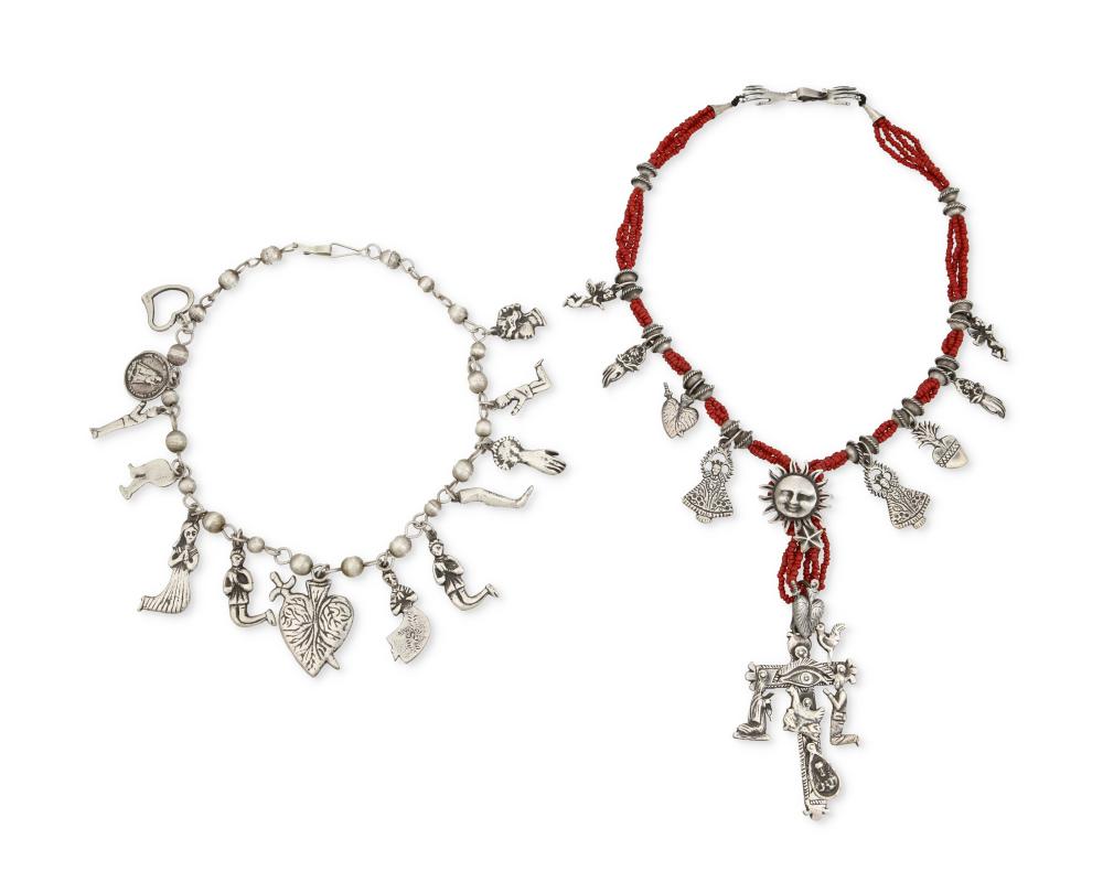 TWO MEXICAN SILVER NECKLACESTwo