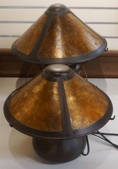 TWO MICA LAMP CO PATINATED MET