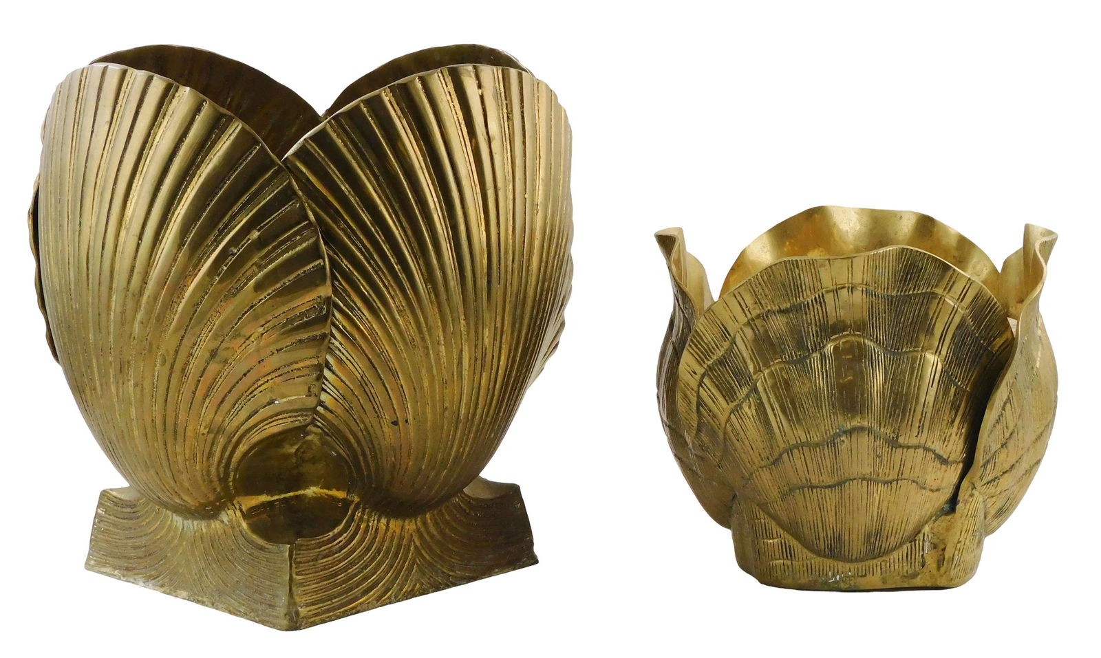 TWO MID-CENTURY SHELL-FORM BRASS